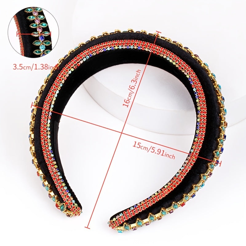Vintage Rhinestone Headband for Women Wide Hairband