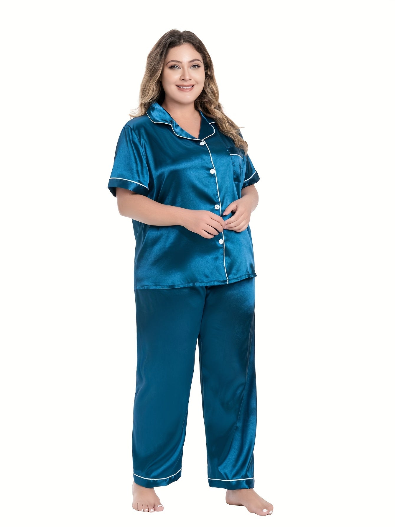 Soft Satin Short Sleeve Pajamas Set