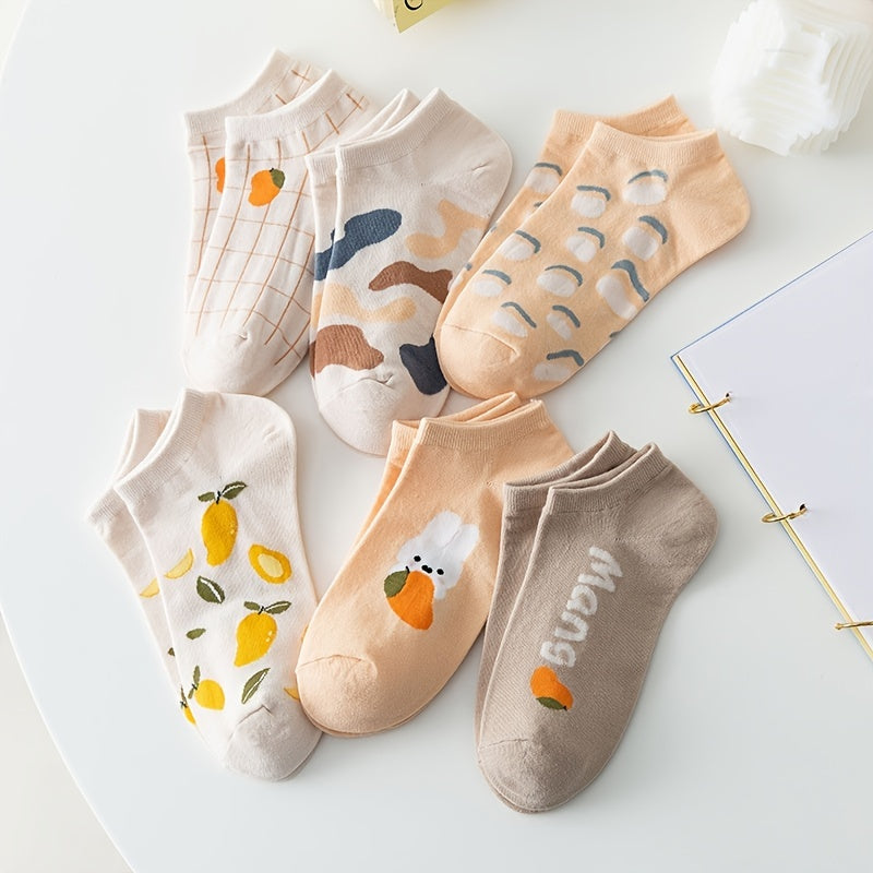 6 Pairs Cartoon Print Short Socks Women's Ankle Socks Stocking & Hosiery