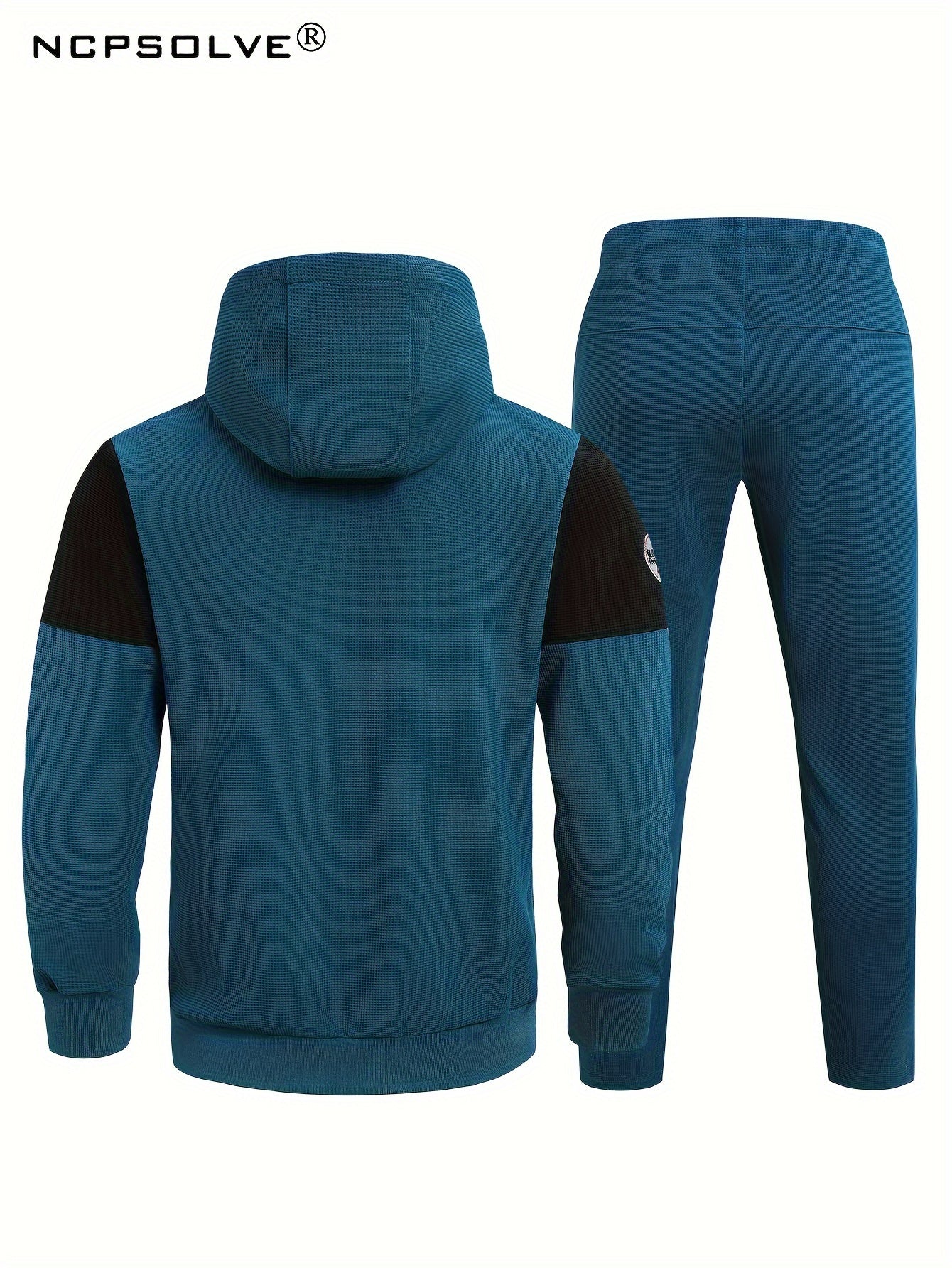 Men's 2 Piece Outfits Block Hooded Zipper Jacket And Sweatpants Set