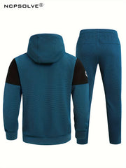 Men's 2 Piece Outfits Block Hooded Zipper Jacket And Sweatpants Set