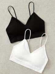 3pcs Solid Ribbed Wireless Bras Comfy Stretch Intimates Bra Women's Lingerie