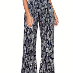 Women's Plus Allover Print Elastic High Rise Wide Leg Pants