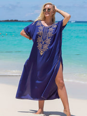 Boho Kaftan Dress Women's Plus Tribal Embroidered Batwing Sleeve