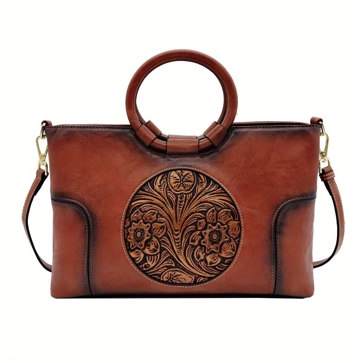 Vintage Flower Embossed Lightweight Satchel Bag