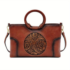 Vintage Flower Embossed Lightweight Satchel Bag