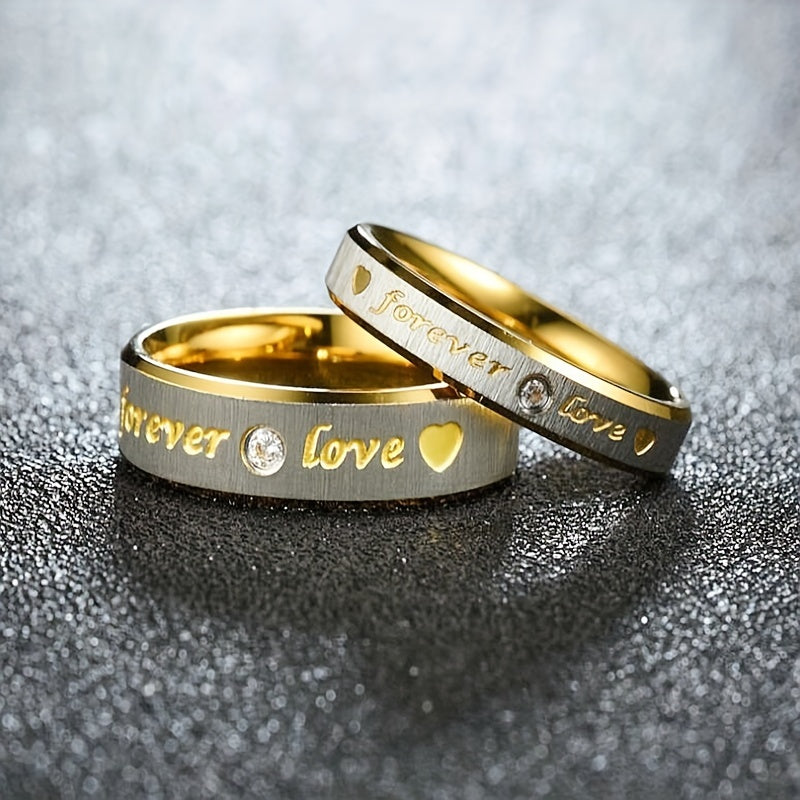 Forever LOVE Titanium Steel Couples Ring Stainless Steel Faux Diamond Ring