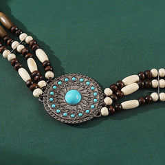 Boho Style Wide Head Chain Wooden Bead Hair Band