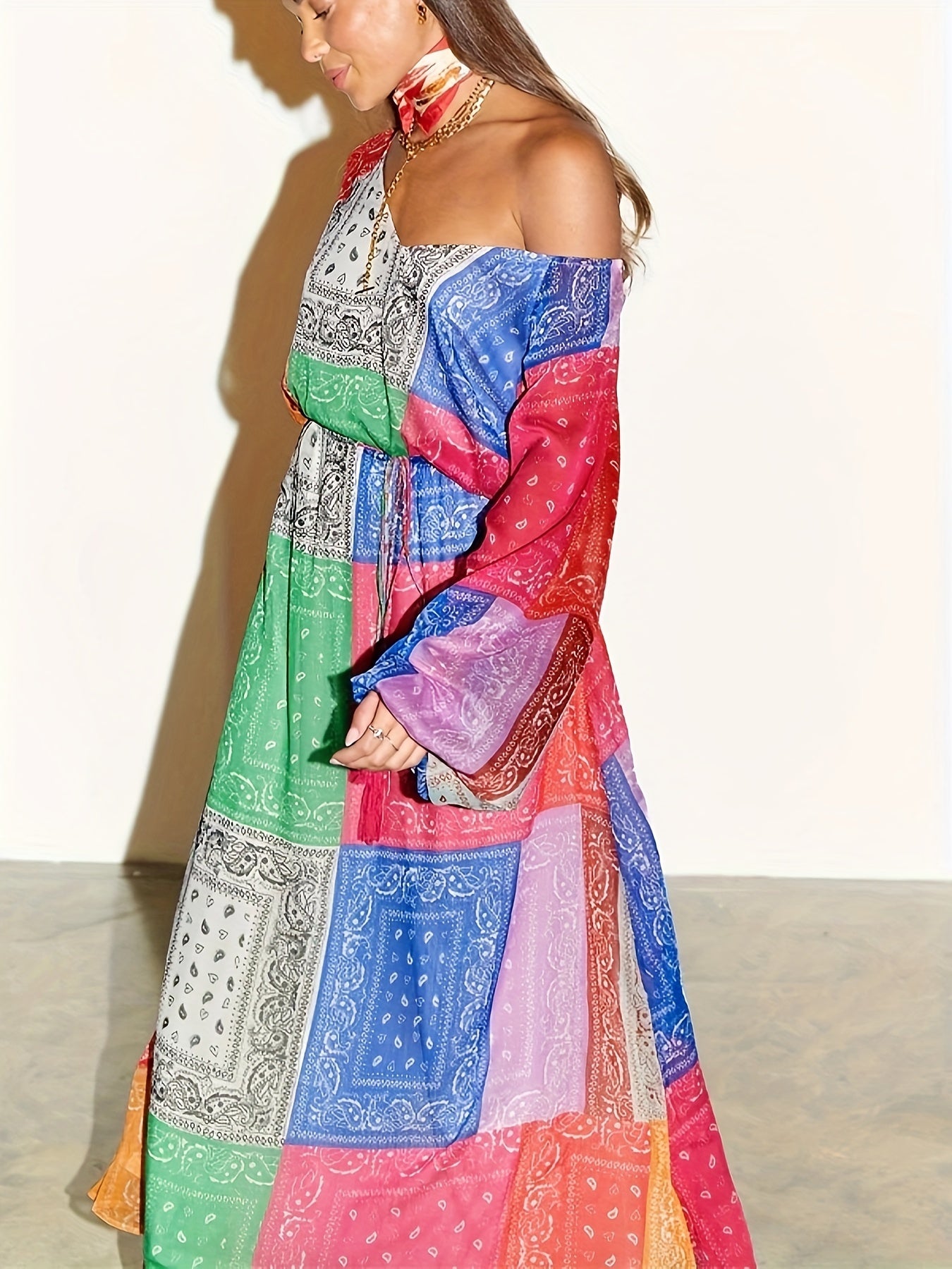  Colorblock Boho Maxi Dress
