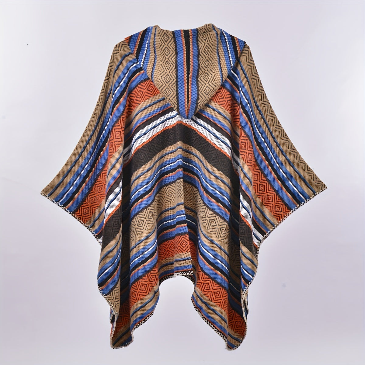 Vintage Block Hoodie Shawls Boho Geometric Jacquard Wrap Large Blanket Poncho