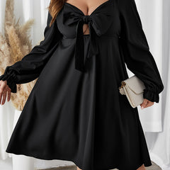  Solid Cut Out Bow Knot Front Dress