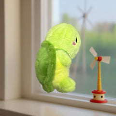 Cute Green Turtle Plushie with Red Heart and Leaf Detail