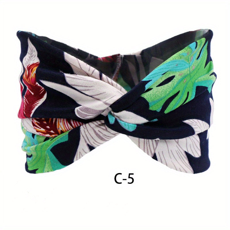 Boho Print Wide Headband Stretchy Sweatband for Women