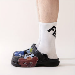 Men's Cartoon Print Platform Clogs