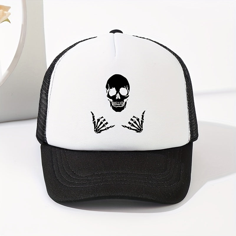 Skull Hands Print Baseball Cap Hip Hop Mesh Trucker Hats