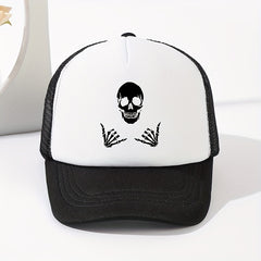 Skull Hands Print Baseball Cap Hip Hop Mesh Trucker Hats