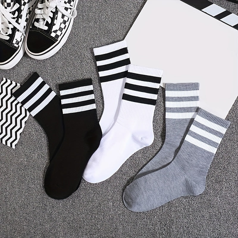 6 Pairs Striped Sports Socks Breathable Mid Tube Women's Stockings
