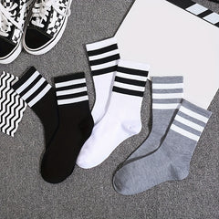 6 Pairs Striped Sports Socks Breathable Mid Tube Women's Stockings