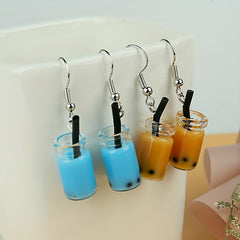 5 Pairs Girls Funny Milk Tea Drop Earrings for Party Birthday Gift