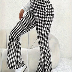 Women's Plus Houndstooth High Rise Flared Trousers