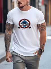Men's Printed Sports T-shirt Stretch Round Neck Tee Shirt