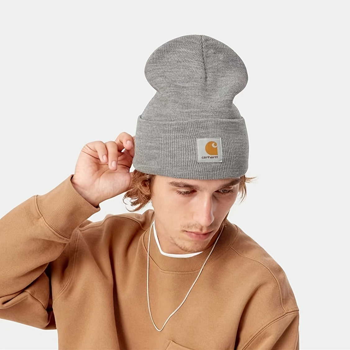 Men's Grey Knit Cuffed Beanie Hat