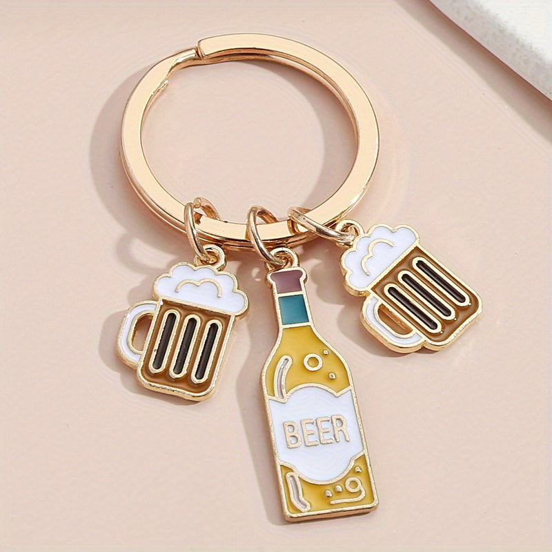 Cartoon Beer Keychain Creative Key Ring Purse Bag Backpack Car Charm