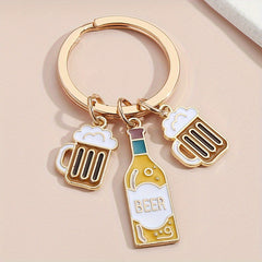 Cartoon Beer Keychain Creative Key Ring Purse Bag Backpack Car Charm