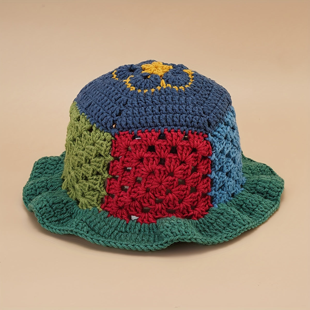 Hollow Crochet Flower Bucket Hat Block Knitted Basin Hat