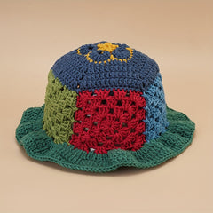 Hollow Crochet Flower Bucket Hat Block Knitted Basin Hat