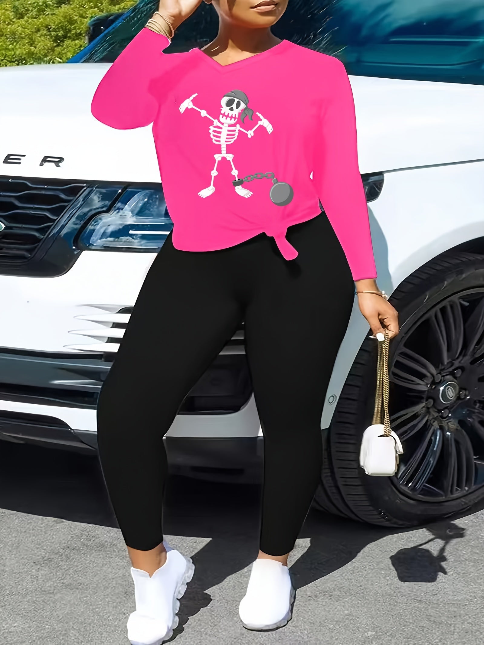  Skull Print Long Sleeve Top & Leggings Set