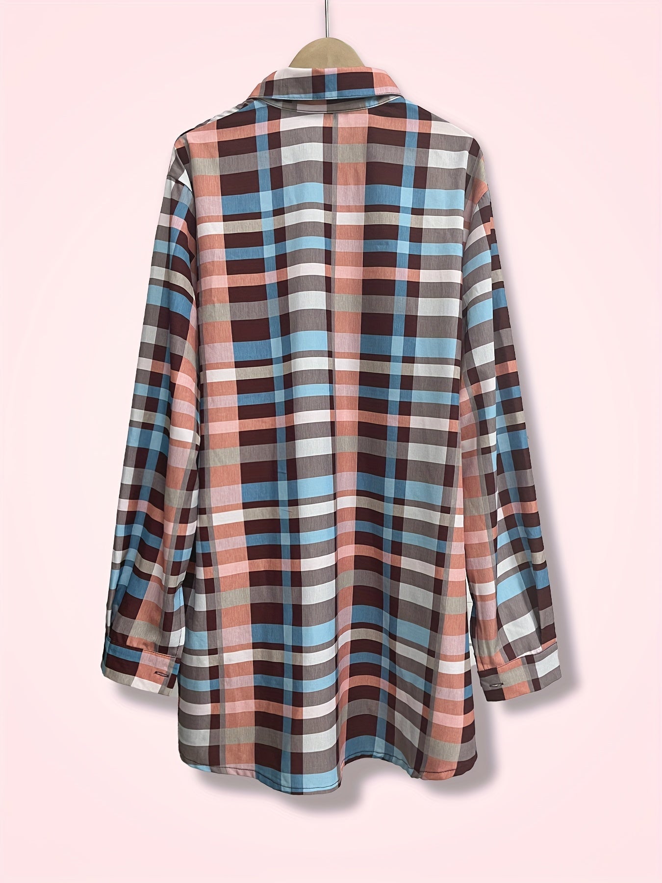  Plaid Print Button Up Long Sleeve Blouse