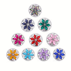 Alloy Flower Decor Round Snap Button with Rhinestones for DIY Jewelry