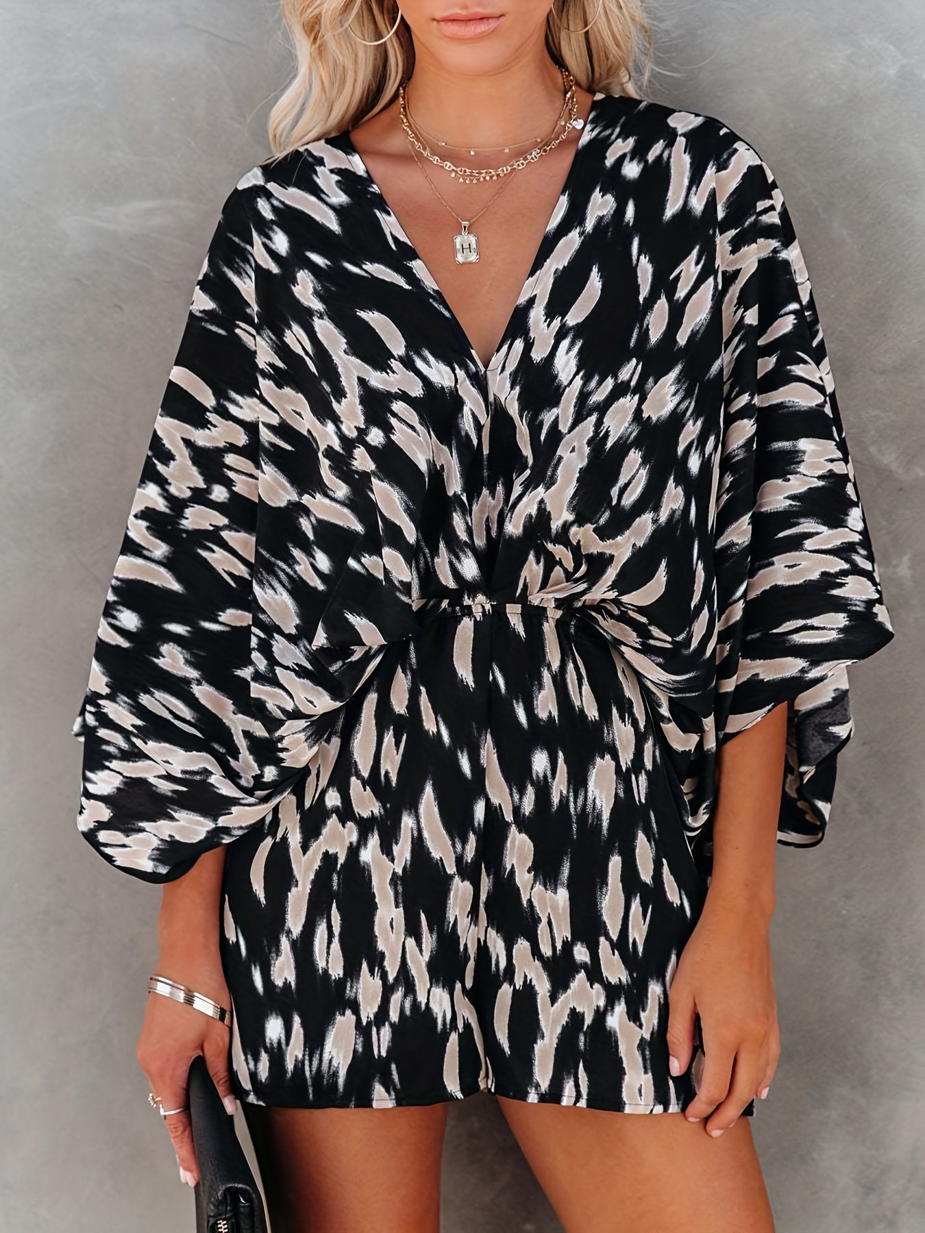 Boho V-neck Romper Jumpsuit Backless Print
