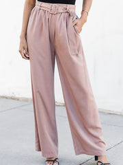  Wide Leg Loose Belted Trousers With Pockets