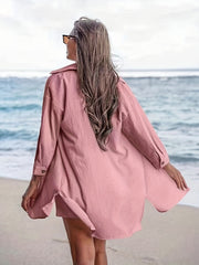  Casual Shirt & Shorts Set Women's Plus Solid Long Sleeve Button Up