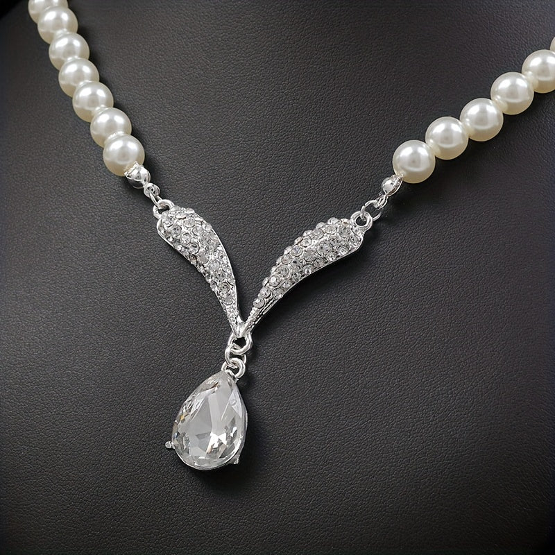 Vintage Faux Pearl Necklace & Earrings Set for Women