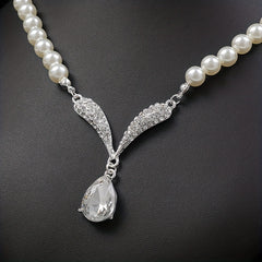 Vintage Faux Pearl Necklace & Earrings Set for Women