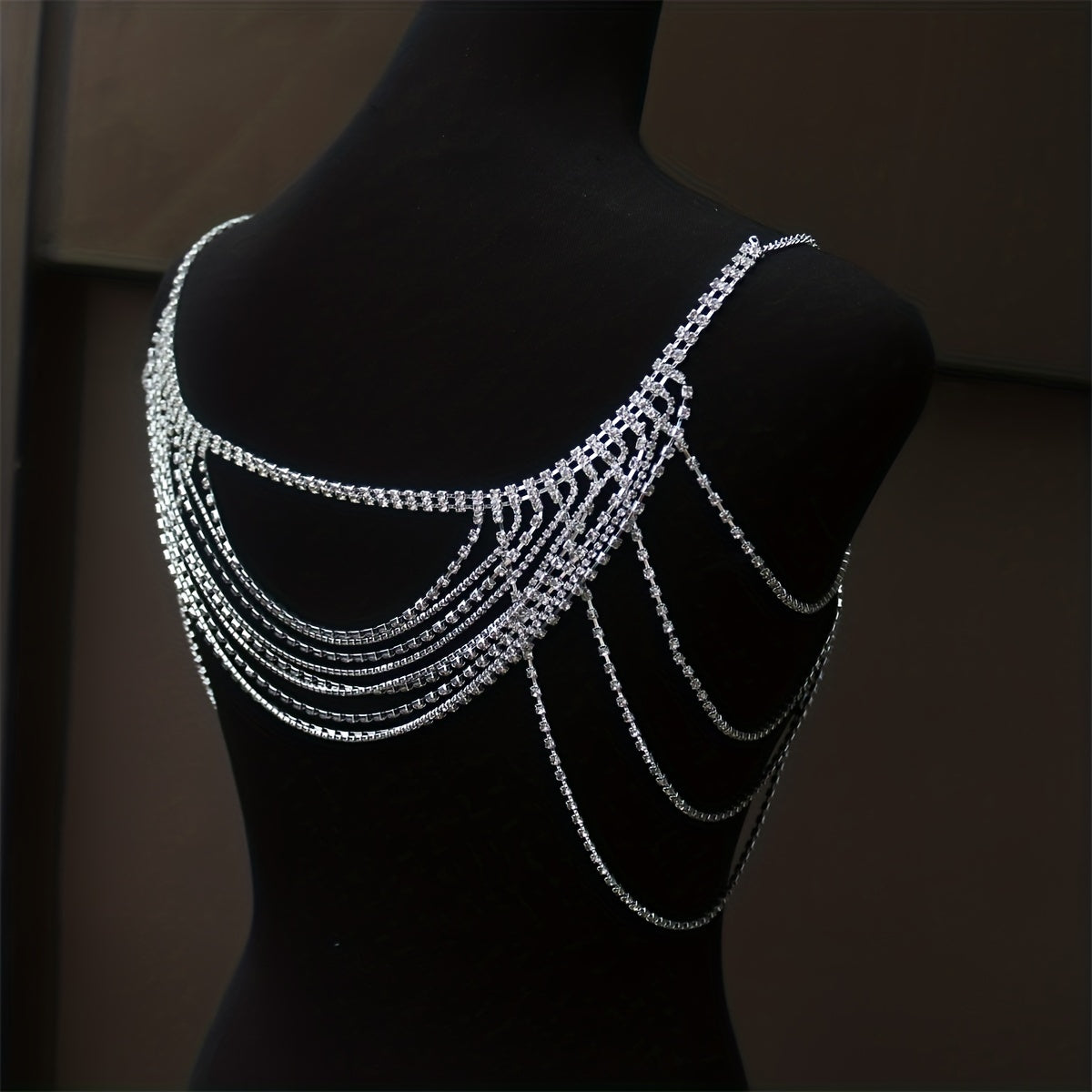 Rhinestone Shoulder Chain with Tassel for Wedding Dress
