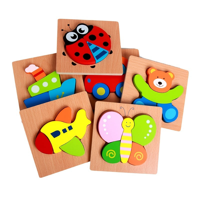 Wooden Animal & Vehicle Puzzles Educational Toys Toddlers 1-3 Boys & Girls