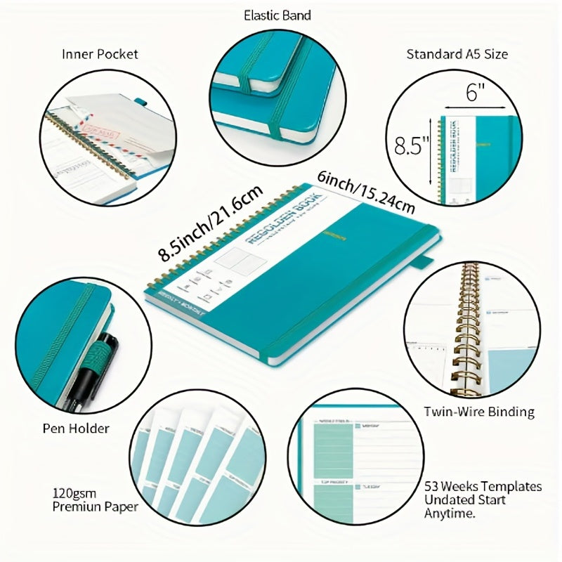 Undated Hourly Planner 30 minute Interval Appointment Book 53 Weeks