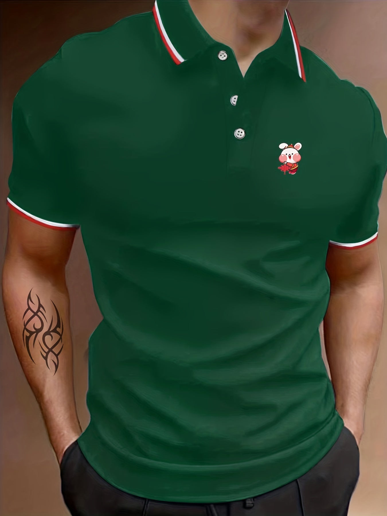 Men's Cartoon Bunny Graphic Polo Shirt Short Sleeve