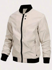 RQ Zipper Long Sleeves Jacket Stand Collar Windproof Slim Fit