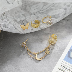 4 Pcs Chain Faux Diamond Butterfly Ear Studs