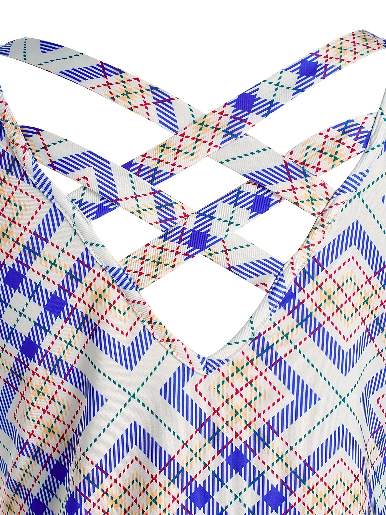 Plus Size Geometric Print Criss Cross Tank Top Women's Plus