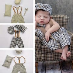 4pcs Newborn Baby Photography Props Plaid Costume for Boys & Girls