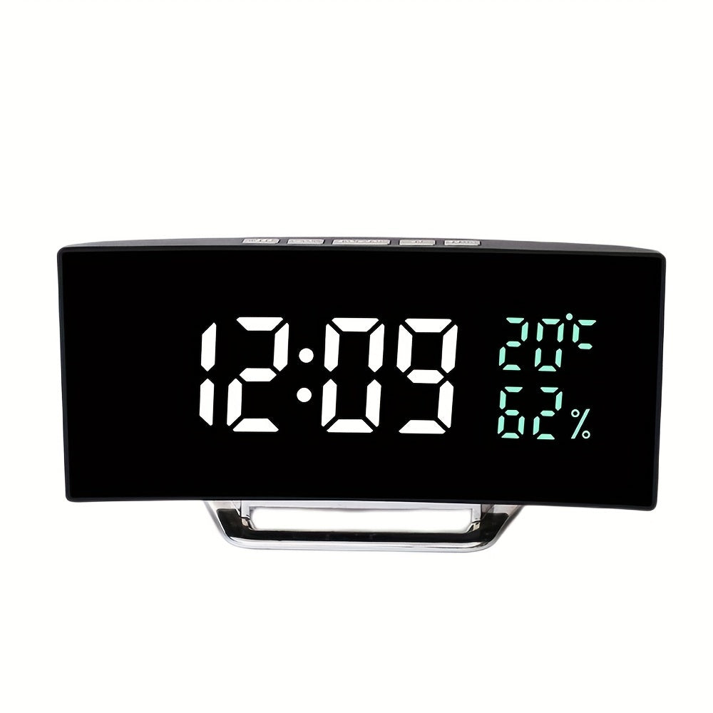 Curved Screen Digital Alarm Clock Temperature Humidity 3 Alarms Unlimited Snooze