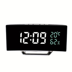 Curved Screen Digital Alarm Clock Temperature Humidity 3 Alarms Unlimited Snooze