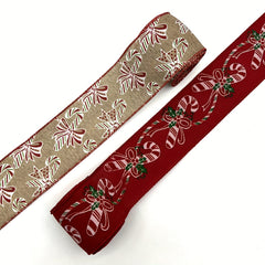 Christmas Wired Edge Candy Ribbon Red Cane Snowflake Craft Ribbon