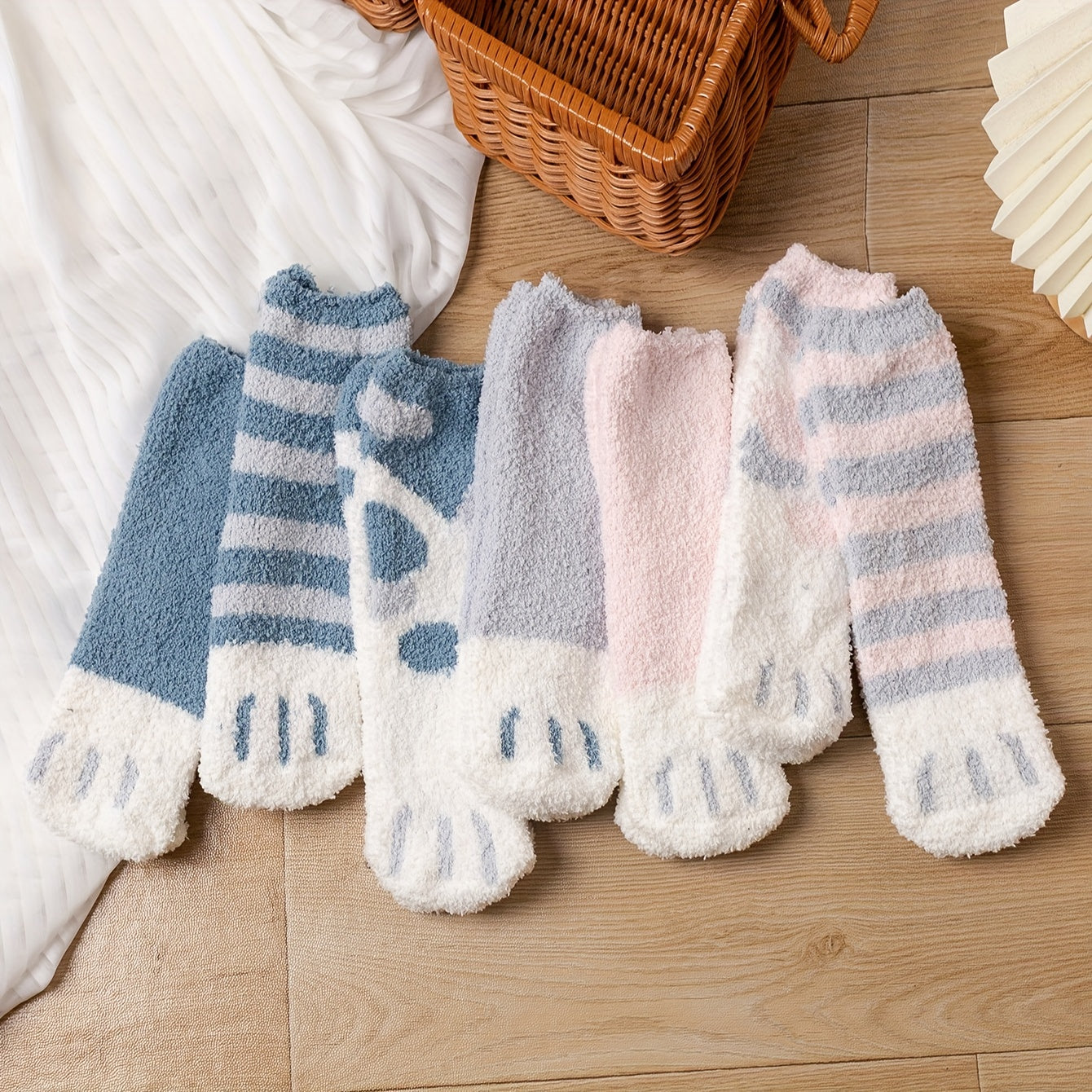 Heart Print Plush Socks Cozy Fluffy Mid Tube Socks Women's Stockings